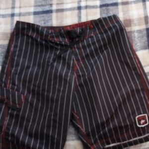 Rusty Black and Red Pinstripe Athletic Shorts